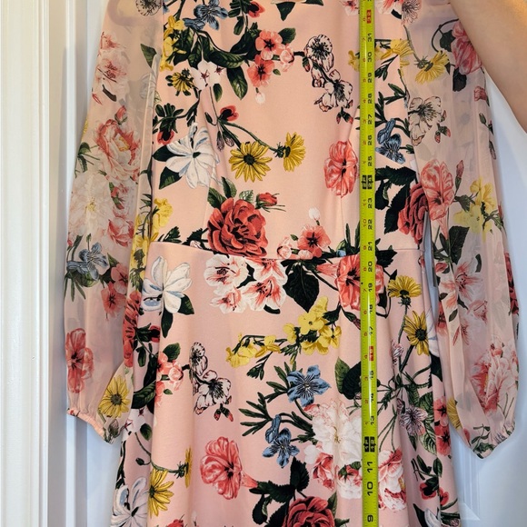 Vince Camuto Pink Floral Midi Dress with Sheer Sleeves - Picture 3 of 8